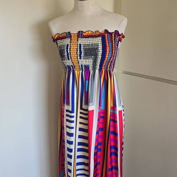 Rubber Ducky Productions, Inc. Vtg. Strapless Sundress,Geometric Prt.,L, EUC - Picture 2 of 7